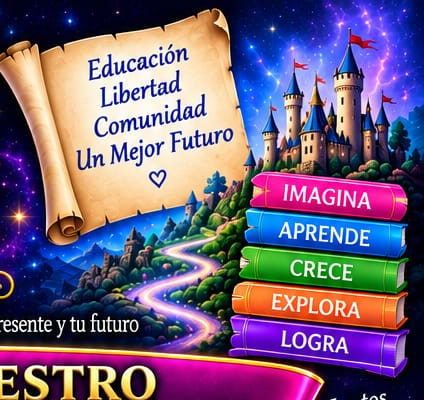 Pergamino, castillo y libros de Magic Journey